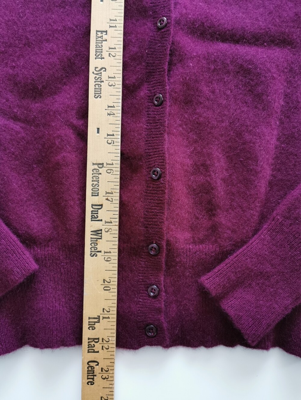 100% Cashmere Lord & Taylor Wine Button-Front Crewneck Long Sleeve Cardigan - Picture 5 of 5